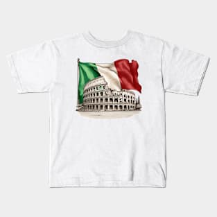 Roman colosseum with the flag of Italy. Kids T-Shirt